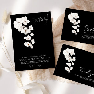 Elegant Black White Orchids Blommigt Baby Shower Runt Klistermärke