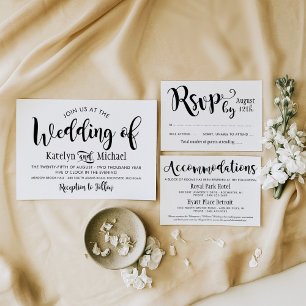 Modern Black Script Bröllop-koppling Tilläggskort