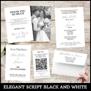 Elegant Ny gifta Black and White Bröllop Photo Tack Kort