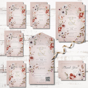 Romantic Rose Pink Floral Wedding Invitation Inbjudningar