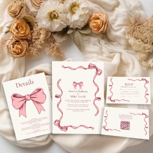 Elegant Pink Hand Drawn Bow Wedding Inbjudningar