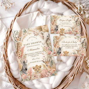 Whimsical Boho Safari Flicka Barnkalas Inbjudningar
