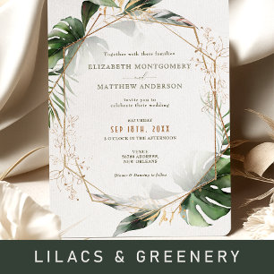 Monstera Guld Watercolor Wedding bjudande Inbjudningar
