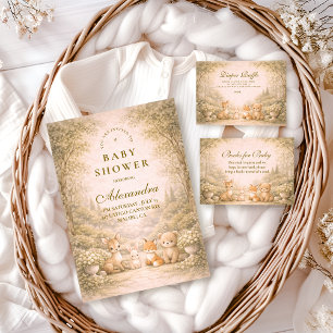 Trädgårdsdjur för baby shower i skogsmark inbjudningar