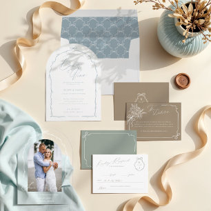 Elegant Blue Hand plockade Bow & Ribbon Bröllop Inbjudningar