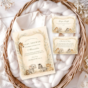 Neutral Safari Djur för Baby Shower Inbjudningar