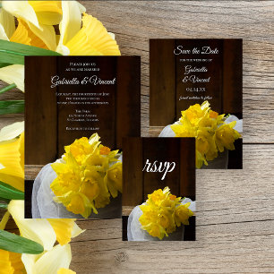 Rustic Daffodils och Barn Wood Vår bröllop OSA Kort