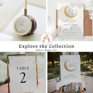 Över Guld glittery Måne Baby Shower Inbjudningar