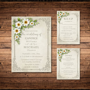 Vintage Vit Daisy Blommigt Romantic Rustic Bröllop OSA Kort
