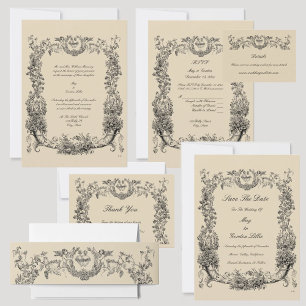Vintage Baroque Rococo Gräns med Hearts Tack Kort