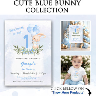 Cute Bunny Blue 1 Birthday Namn Greenery Vår T Shirt