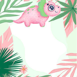 Rosa och Grönt Girly Dinosaur Baby Shower Inbjudningar