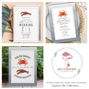 Chambray Crab Streck Bröllop Inbjudningar