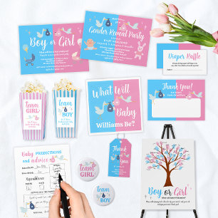 Boy eller Girl Modern Blue Rosa Gender Reveal Part Inbjudningar