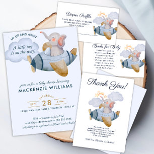 Blue Boy's Elephant Flygplan Baby Shower Tack Kort