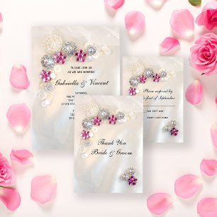 Faux Rosa Diamond och Pearl Buttons Bröllop OSA Kort