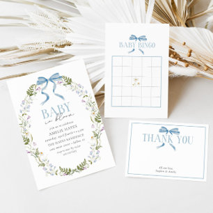 Blue Baby Shower Vår Blommigt Baby Bingo Anteckningskort