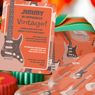 Retro Guitar Mönster Orange Musical Instruments Presentpapper