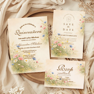 Gyllene äng Vildblomma Quinceañera Inbjudningar