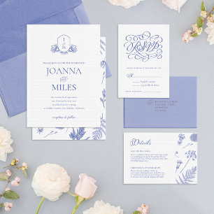 Periwinkle Calligraphy Bröllop Måltider OSA kort