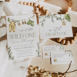 Vild ett   Neutralt Boho Safari Baby Shower Inbjudningar