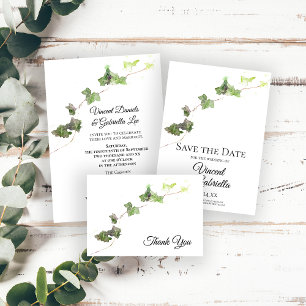 Grönt English Ivy Vine Watercolor Tack Kort