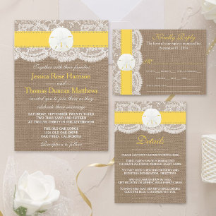 Gult Sand Dollar Beach WedCollection Collection Inbjudningar