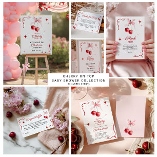 Rosa Coquette Bow Cherry on top Girl Baby Shower Tack Kort