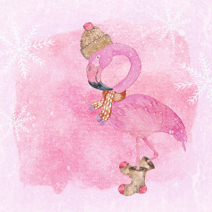 Cute Rosa jul Vinter Flamingo Bird Julkort