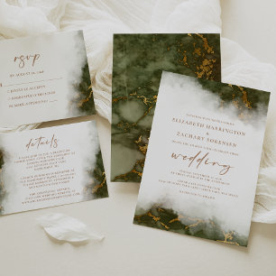 Olivgrön Guld Marmor Bröllop Detaljer RSVP-kort Tilläggskort