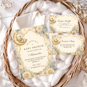 Elegant Vintage Nallebjörn Baby Shower Inbjudningar