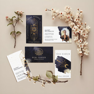 Holistic Celestial Måne & Lotus Mörk Bläck Monogra Visitkort