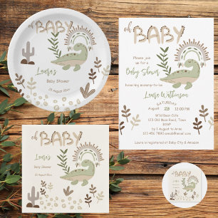 Boho whimsical dinosaur oh baby babydusch presentaskar