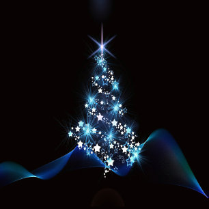 Jul Hälsning Blue Shiny Träd Black Elegant Julkort