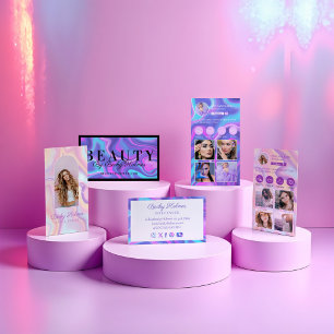Lila och blå vattenfärgsfärg Holografisk design -  Visitkort
