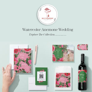 Vattenfärg Botanicals Anemone Gult Bröllop Inbjudningar