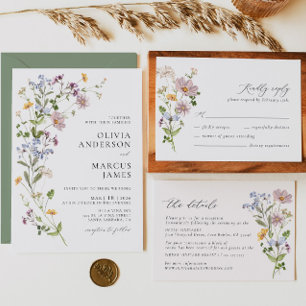 Boho Vår Wildblomma Elegant Garden Wedding Menu Meny