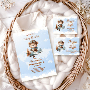 Cute Bear Flygplan Äventyr börjar diapper Raffle Tilläggskort