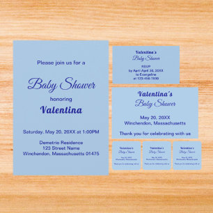 Typografi Stil Minimalistisk Ljusblå Baby Shower Inbjudningar