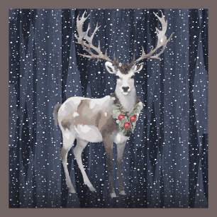 Bild av familjen Rustic Blue Snowy Reindeer Julkort
