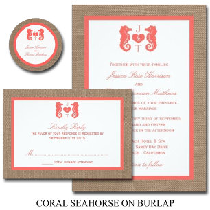 Coral Seahorse Burlap Beach-samlingen Inbjudningar