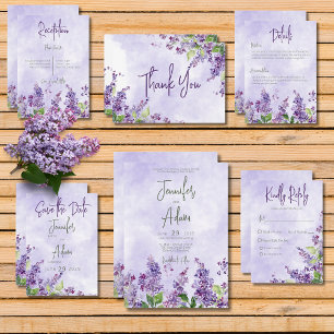 Boho Watercolor Lilac Flowers Bröllop Tack Kort