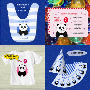 Cute panda första födelsedagsfesten inbjudningar