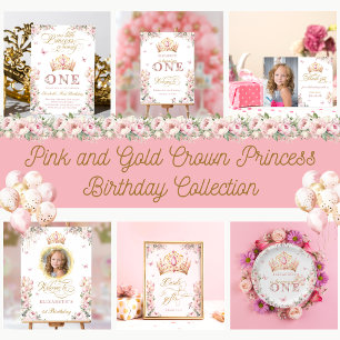 Guld Krona Princess Girl Birthday Tack för ditt ko Inbjudningar