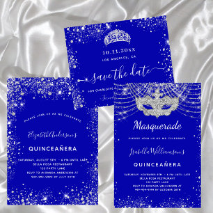 Budgetinbjudan till Quinceanera royal Blue silver Flygblad