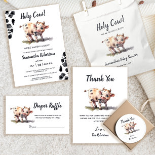 Heliga Cow Farm Animal Cute Baby Cow Baby Shower Tack Kort