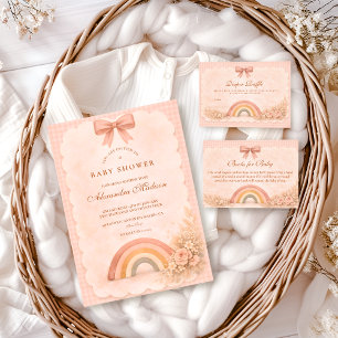 Mjuk Boho-regnbåge Baby Shower i pastell Inbjudningar