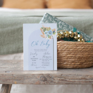 Modern Blue Boho Arch Pampass Grass Blommigt Bröll Inbjudningar