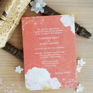  peony & Coral Damask Wedding Inbjudningar
