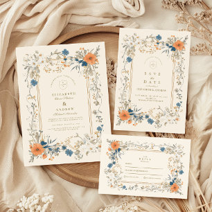 Boho Vintage Blommigt Fern Bröllop Spara Datumet